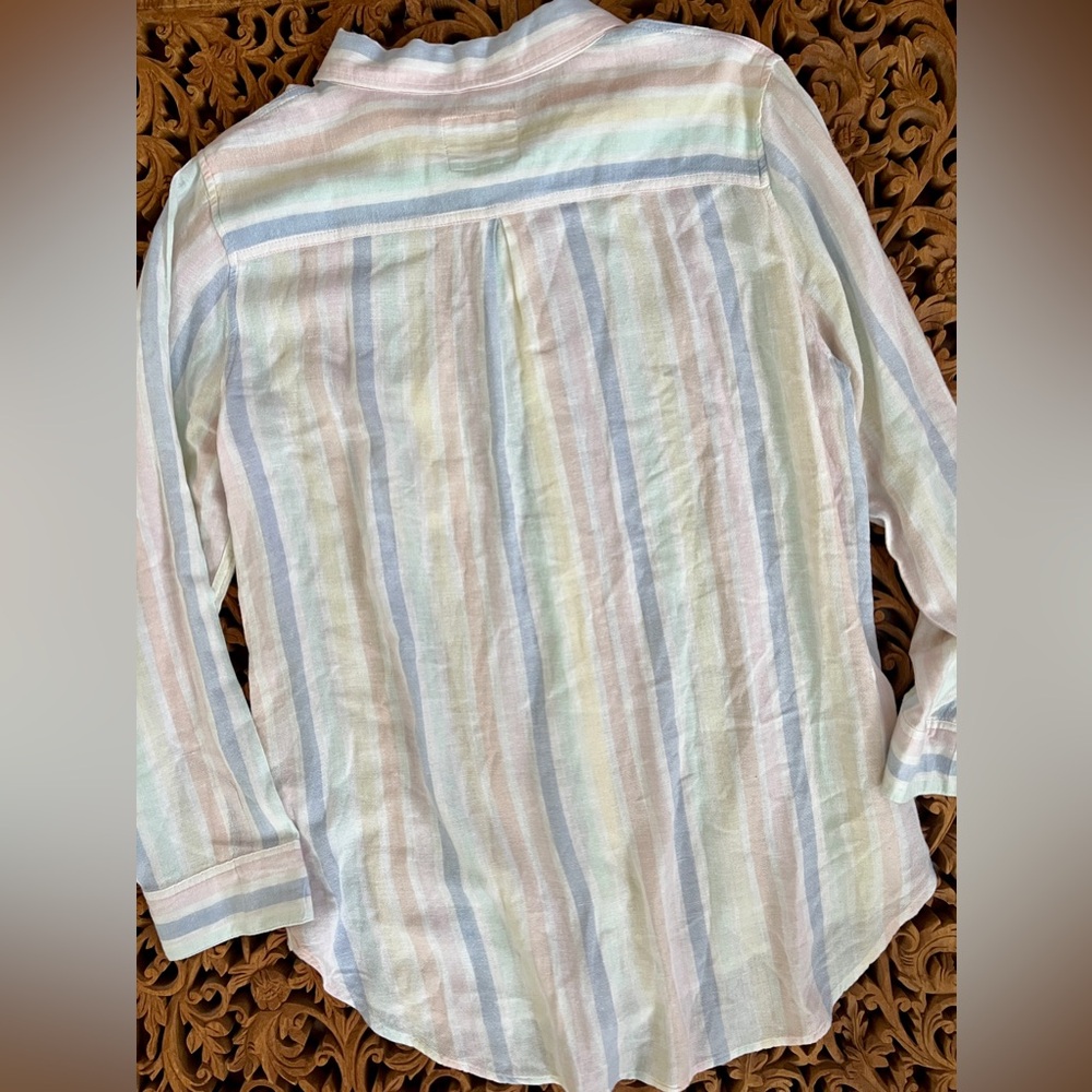 Rails Shirt Charli Mandalay Stripe Button Down Pastel Rainbow Linen Blend L Prep - Picture 6 of 7